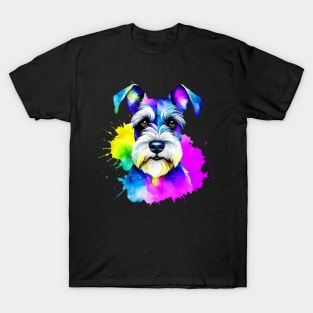 Colorful Miniature Schnauzer Splatter Art - Lively Canine Charm T-Shirt